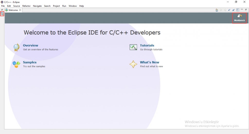 Eclipse IDE'nin kurulumdan sonraki ilk hali